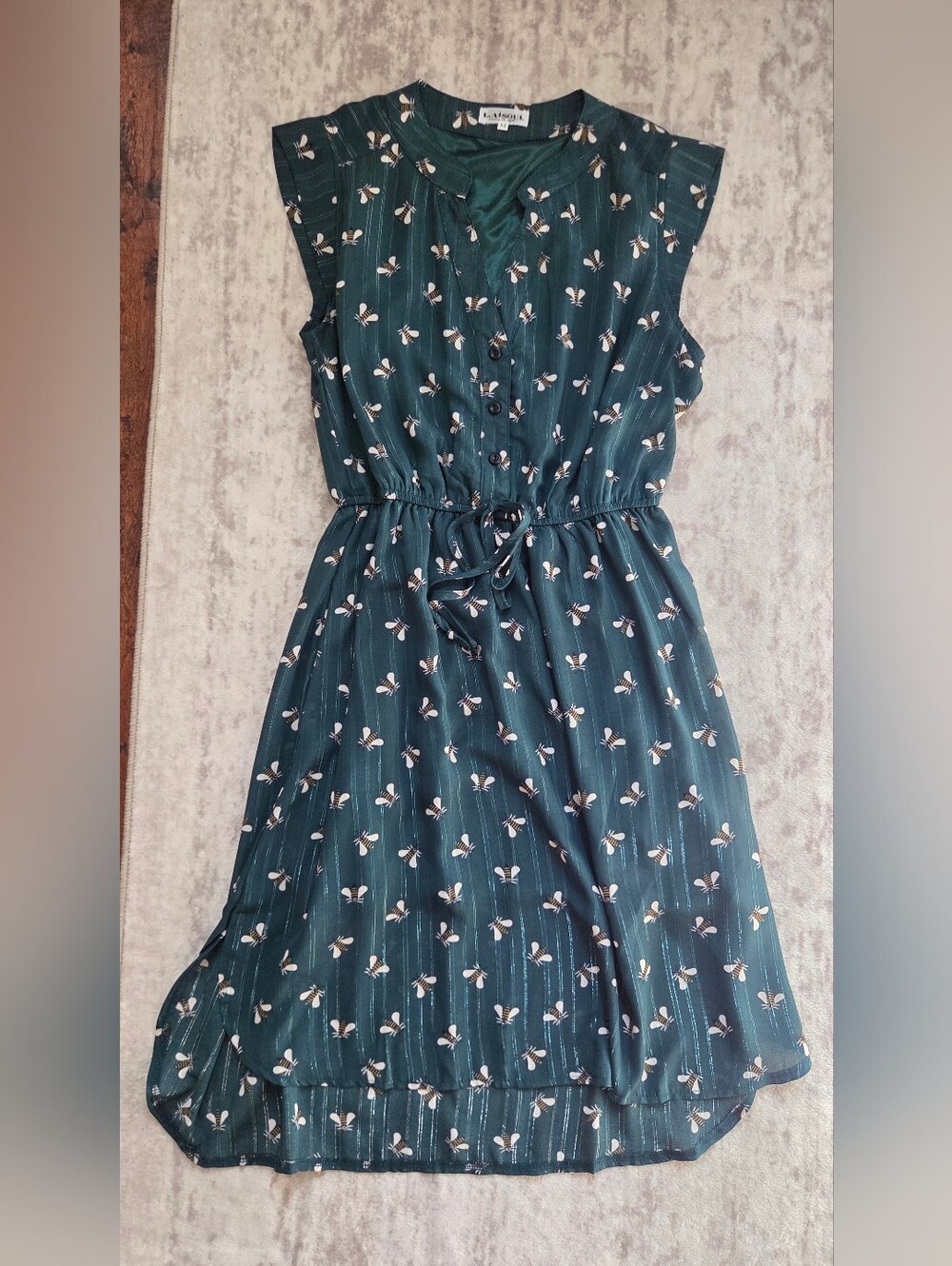 L.A. Soul Olive Green Bee Print Dress Short Whimsigoth Cottagecore Fairycore MED - Picture 4 of 5